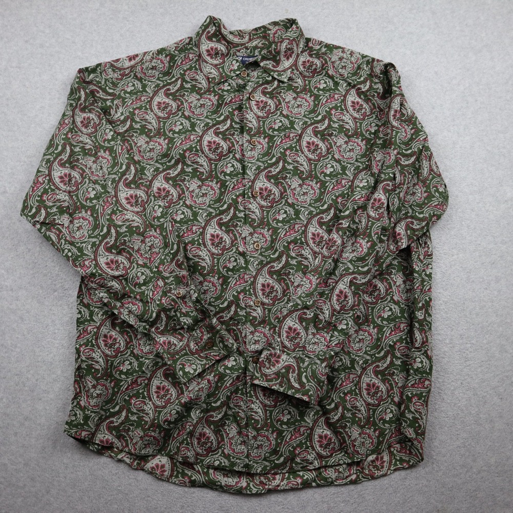 Cremieux Button Up Shirt Mens XL Classics Green Pink Paisley Cotton Long Sleeve